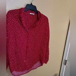 Monki red & white polka dot button down L